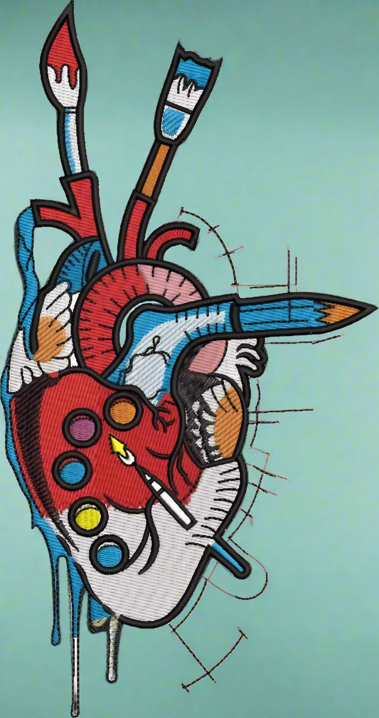 Colorful illustration of a heart with artistic elements. Made by Not Your Nana in Dunedin, New Zealand
