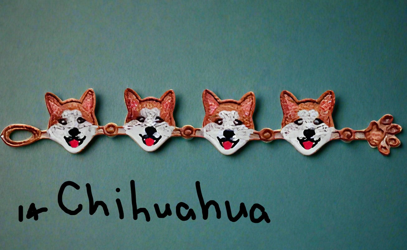 Lace bracelet with four chihuahua faces dogs made by Not Your Nana in Dunedin, New Zealand
