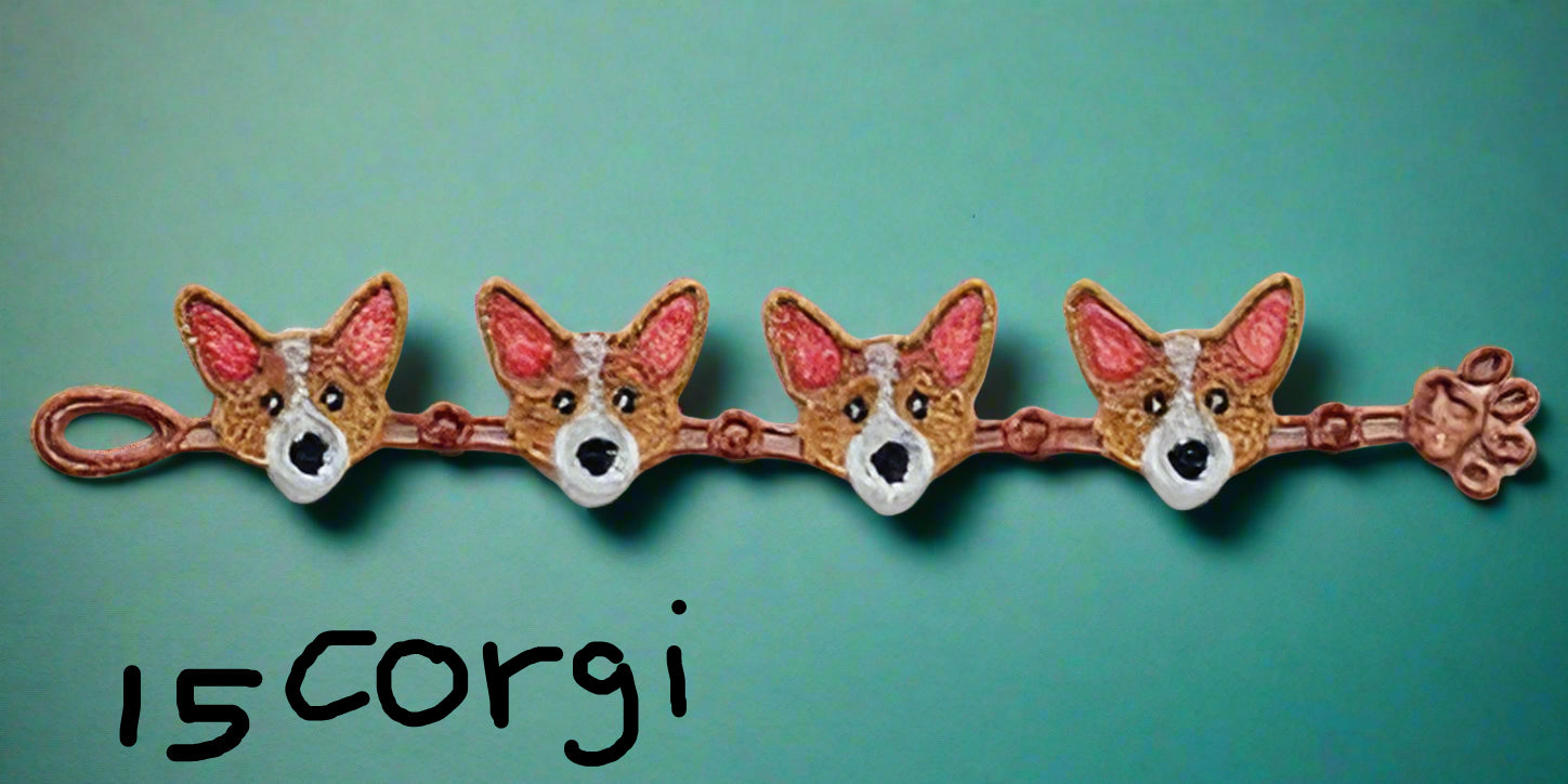 Lace bracelet of 4 corgi head dogs made by Not Your Nana in Dunedin, New Zealand