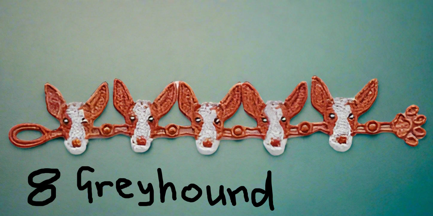 Lace bracelet with 5 greyhounds  dogs made by Not Your Nana in Dunedin, New Zealand
