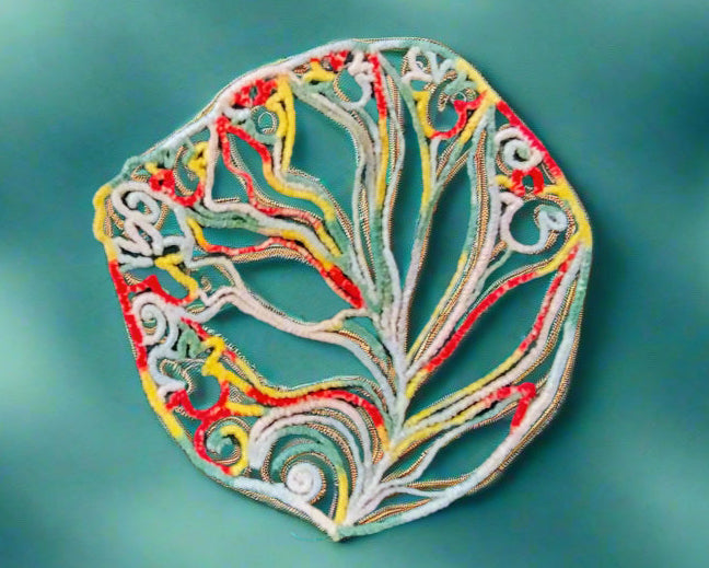 Colourful embroidered tree ornament made by Not Your Nana in Dunedin, New Zealand
