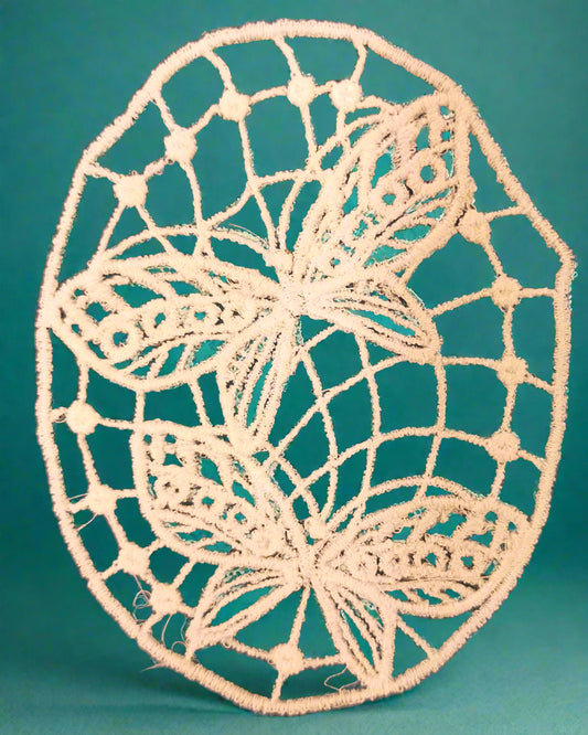 Decorative lace butterflies ornament made by Not Your Nana, Dunedin, New Zealand
