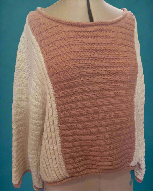This is a ribbed cotton beige and cream batwing jumper. Found by Not Your nana in Dunedin, New Zealand