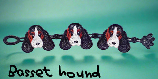 Lace 3 dog basset hound bracelet made by Not Your Nana, Dunedin, New Zealand
