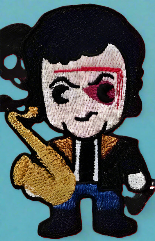 This patch is of Eddie from Rocky Horror Picture show. Made by Not yur nana, Dunedin, New Zealand