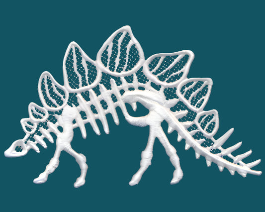 This is a white lace dinosaur. Made by not Your Nana in Dunedin, New Zealand