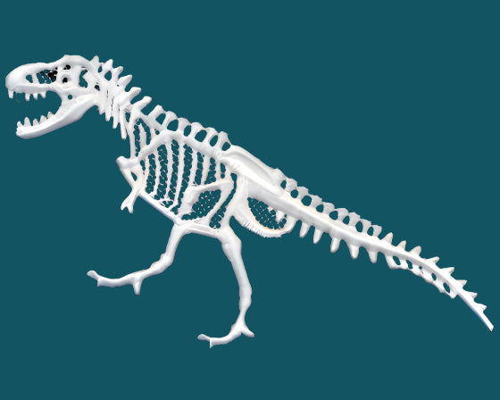This is a white lace T Rex dinosaur. Made by Not Your Nana i Dunedin, New Zealand