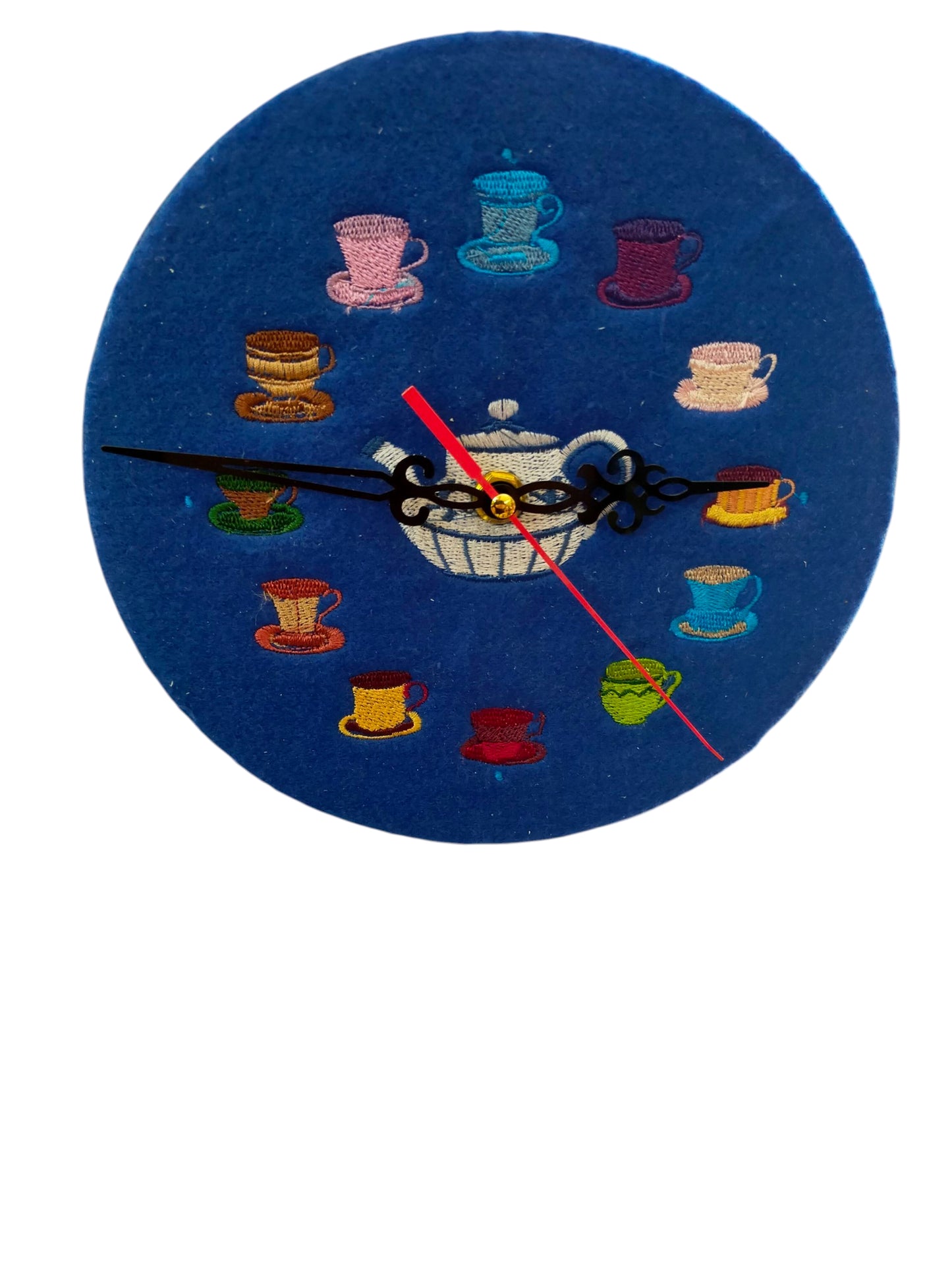 Teatime embroidered clock