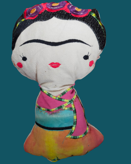 This is a simple Frida Kahlo doll with stylistic face and Mexican dress
