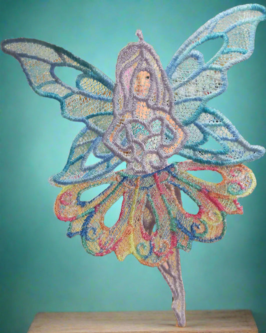 Multi coloured lace fairy made by Not Your Nana in Dunedin, New Zealand