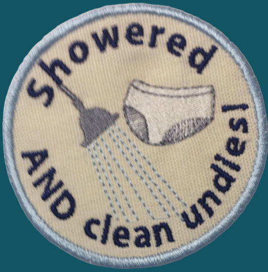 Showered Adult merit badge - Iron-On Patch or Magnet