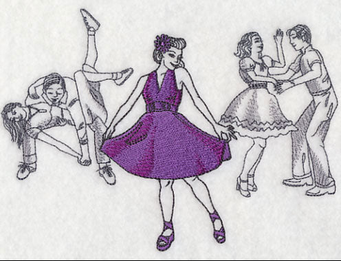 These are swing dancers. One is dressed in red and the others are line drawings